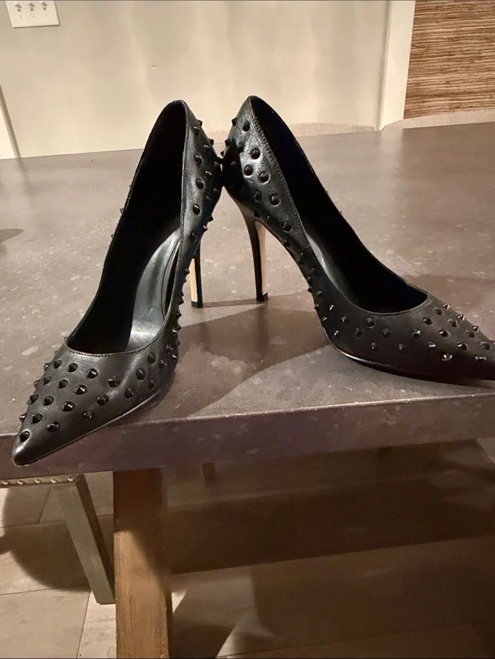 Women's Black Studded Pointed-Toe High Heels